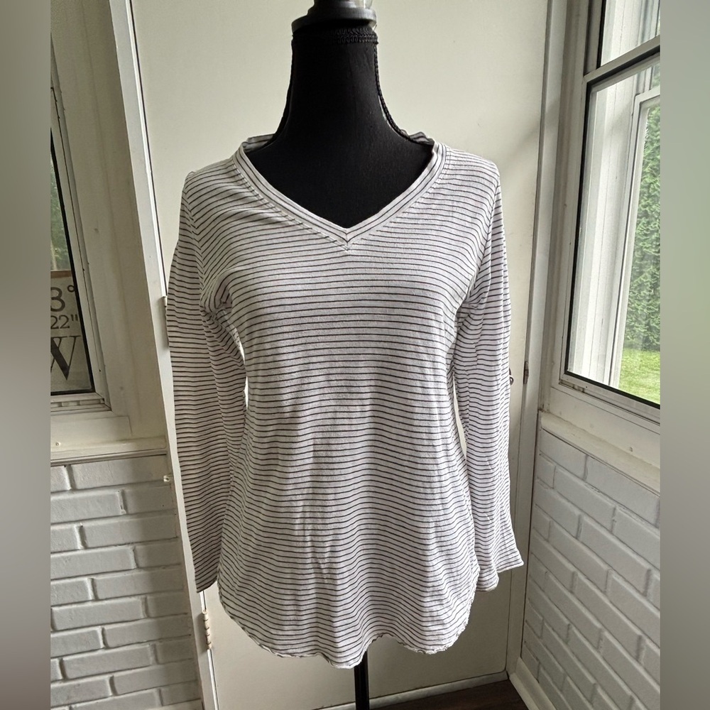 Eileen Fisher 100% Organic Cotton V Neck Long Sleeve Shirt XS/TP workwear chic